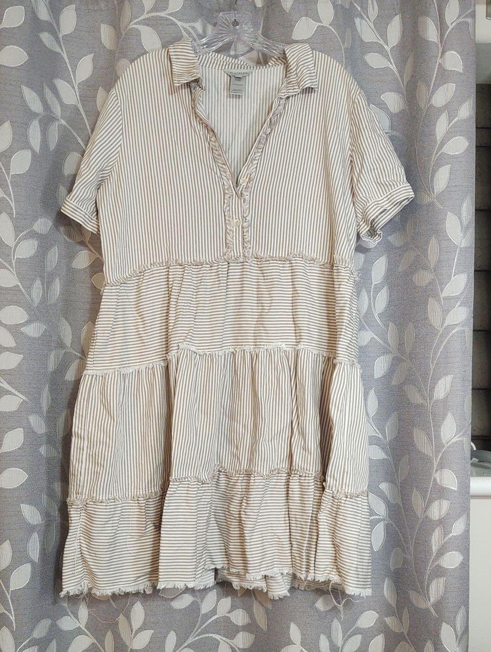 Multiples Striped Tiered Shirt Dress size L